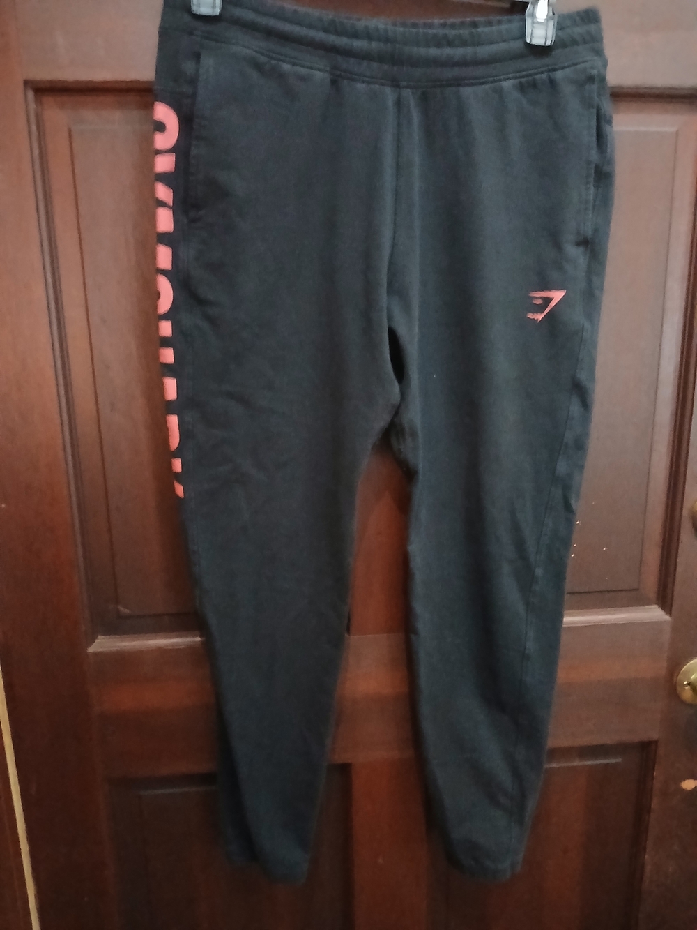 Gymshark Men's Black Joggers with Red Logo Size L Drawstring At Waist